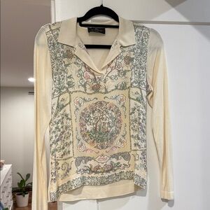 ETRO Milano Cream and Green Long Sleeve Top